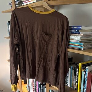 Brown and Yellow Long Sleeve Women's Top